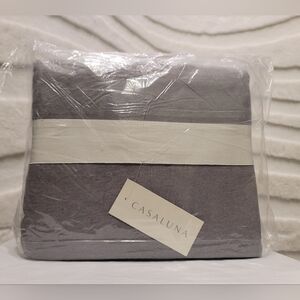 New Casaluna Full Queen Heavyweight Linen Blend Duvet Cover & Sham Set Gray $119